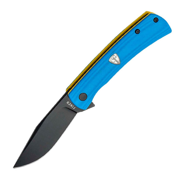 Finch Halo Pocket Knife Linerlock Military Blue & Yellow G10 Folding 14C28N 8002
