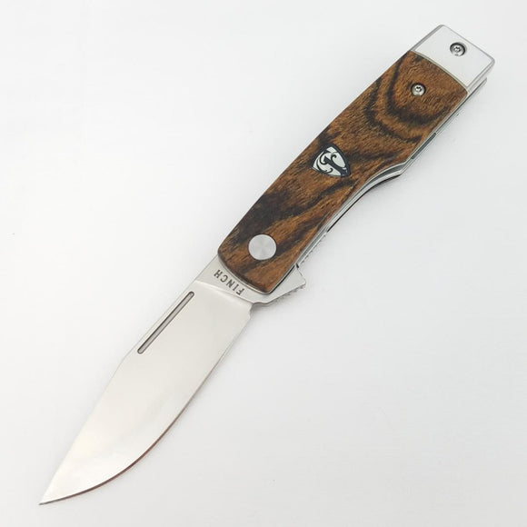 Finch Hatfield Linerlock Brown Bocote Wood Folding 154CM Pocket Knife HT205