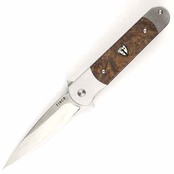 Finch Roadrunner Pocket Knife Framelock Burlwood Folding 154CM Blade RR204