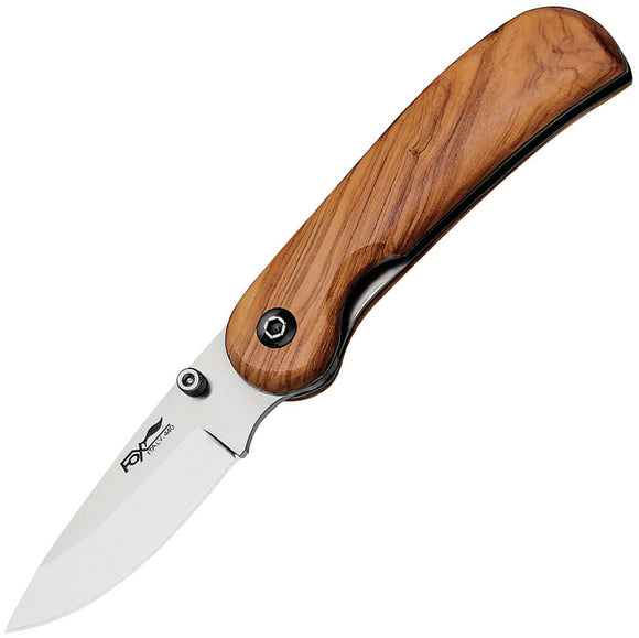 Fox Linerlock Olive Wood Handle 440C Stainless Drop Point Folding Knife 1495