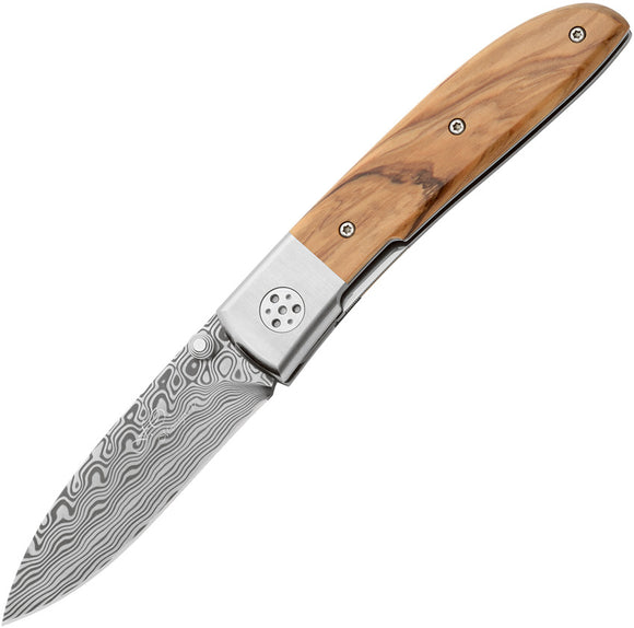 Fox Elite Linerlock Tan Olive Wood Folding Damascus Pocket Knife 273DOL