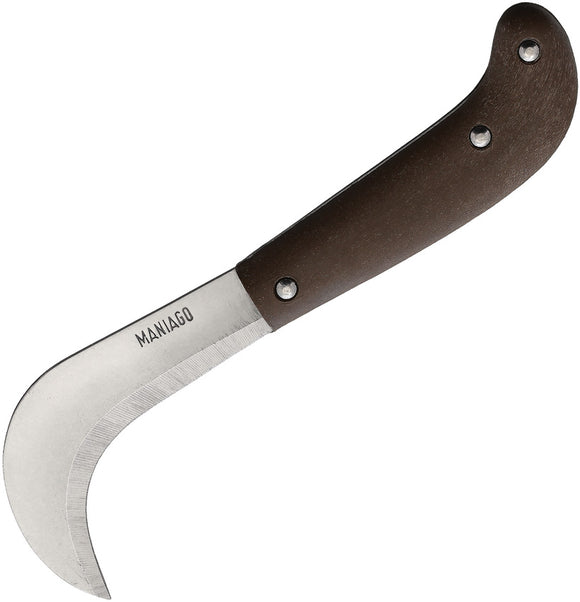 Fox Roncole Lama Brown Wooden Stainless Steel Hawkbill Fixed Blade Knife 35616B