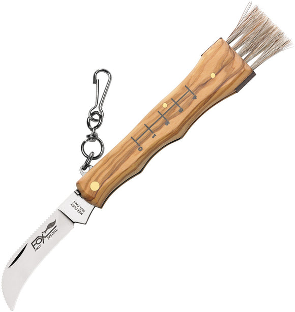 Fox Olive Wood Handle Niolox Tool Steel Keychain Folding Mushroom Knife 405OL