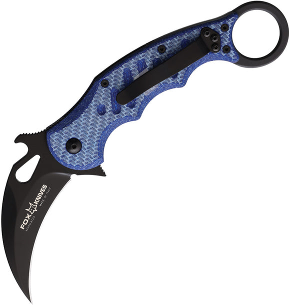 Fox Karambit Blue Twill G10 + Carbon Fiber Inlay Linerlock Black N690 Folding Knife 479 blt