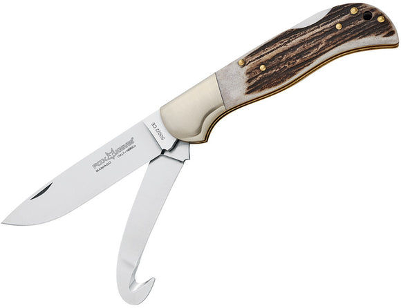 Fox Multi-Hunter Bohler N690 Folding Blades Lockback Stag Handle Knife 5002CE