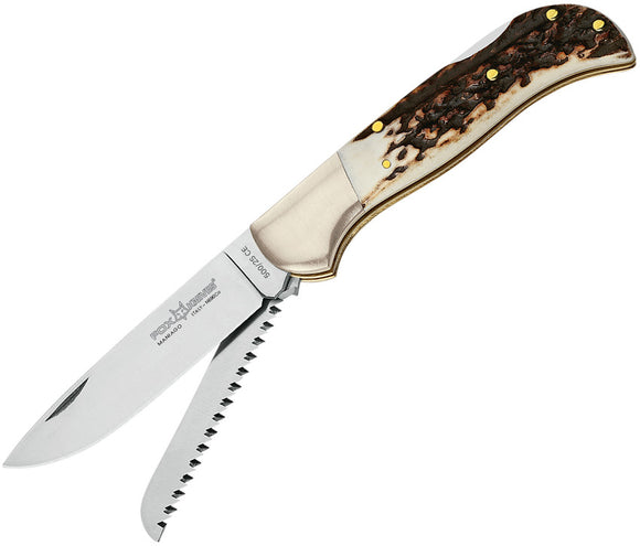 Fox Multi-Hunter Optima Drop Pt & Saw Blades Stag Handle Folding Knife 5002SCE