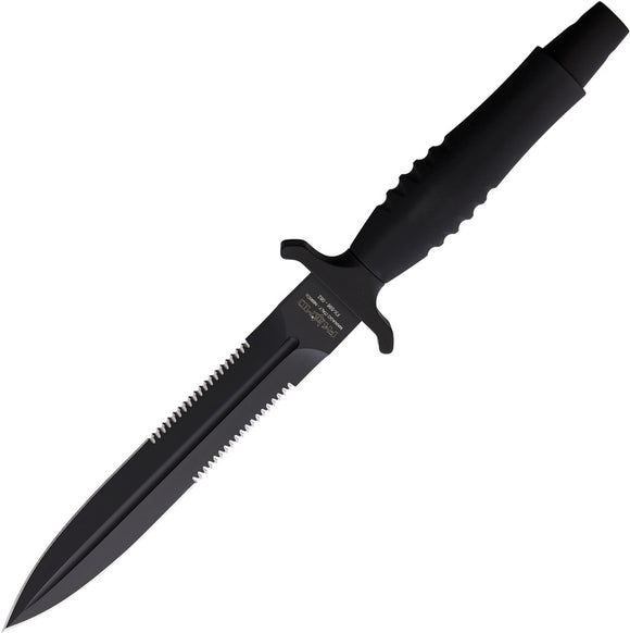 Fox Veleno Dagger Black Aluminum Bohler N690 Serrated Fixed Blade Knife 596AF