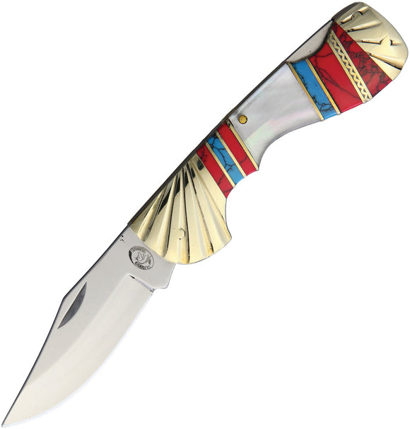 Frost Cutlery Choctaw MOP Turquoise Folding Stainless Pocket Knife SHS105RBW