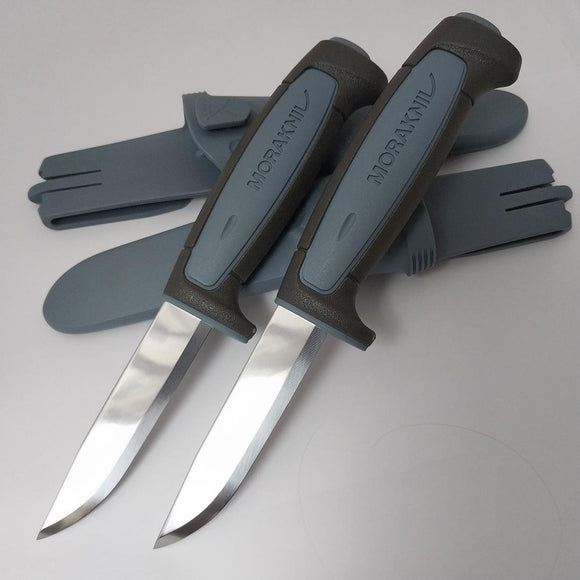 2 Pc Lot Mora Morakniv Basic 511 Carbon Steel Gray & Blue Survival Knife 02638