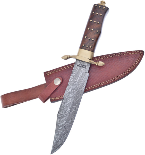 Frost Cutlery Bowie Brown Walnut Damascus Steel Fixed Blade Knife VFD54