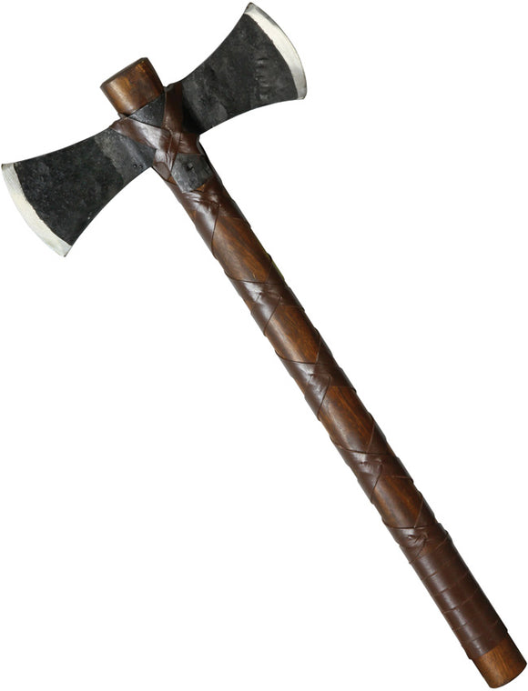 Factory X Brown Wood/Cord Wrapped Handle Black Carbon Steel Tomahawk Axe 310P