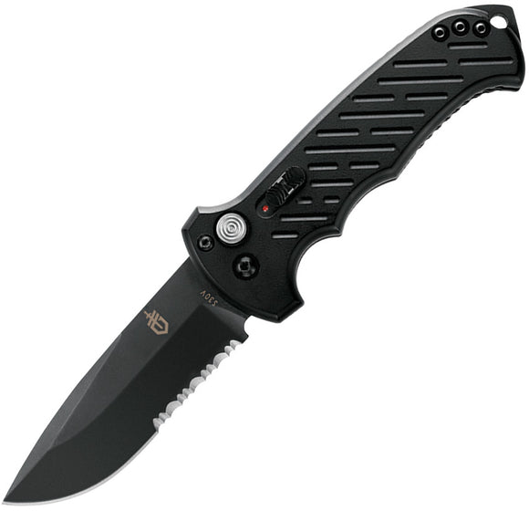 Gerber Automatic 06  Knife Button Lock Black Aluminum  CPM-S30V Serrated Drop Pt 0377