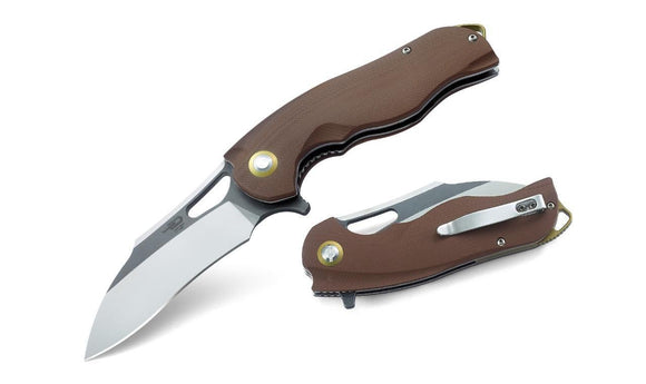 Bestech Knives Rhino Linerlock Brown G10 154CM Grey & Satin Folding Knife