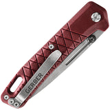 Gerber Zilch Folding Knife 3.1" Stonewashed Drop Pt Blade Red GRN Handle Linerlock 1882
