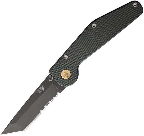 GT Knives Automatic Police Knife Button Lock Green Aluminum Partially Serrated ATS-34 Tanto Blade 312