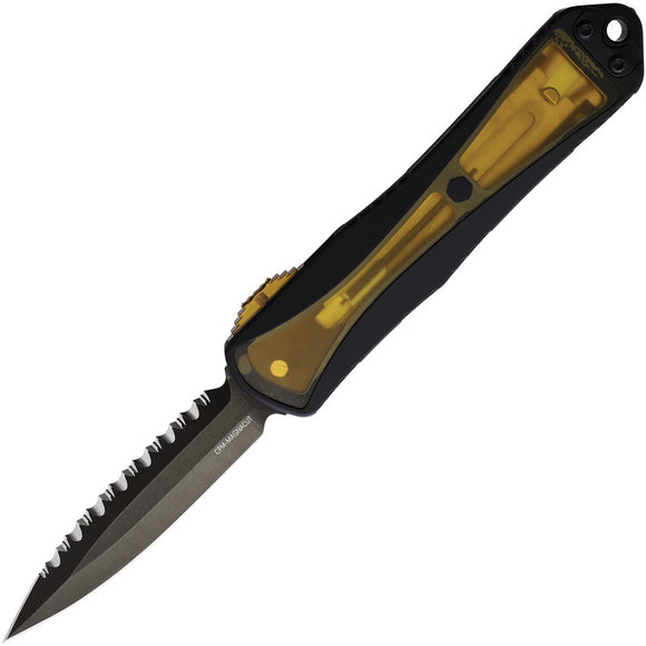Heretic Knives Automatic Manticore E OTF Knife Black Aluminum & Ultem CPM-MagnaCut Serrated Blade 0286CU