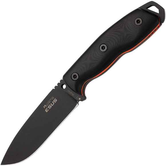 Hydra Knives Esus Black G10 Niolox Steel Fixed Blade Knife w/ Belt Sheath S03
