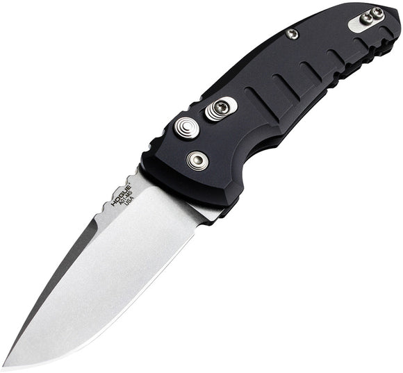 Hogue Automatic A01 Microswitch  Knife Button Lock Black Aluminum  Tumbled CPM-154 Drop Pt 24110