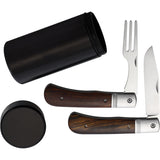 HPA Travel Picnic Brown Wood Folding Stainless Steel Pocket Knife Set 006