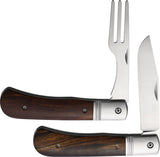 HPA Travel Picnic Brown Wood Folding Stainless Steel Pocket Knife Set 006