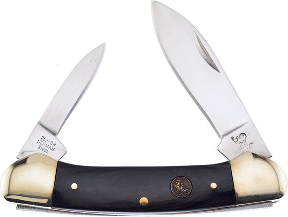 Hen & Rooster Canoe Pocket Knife Blk Buffalo Horn Folding Stainless Blades 252BH
