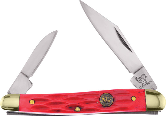 Hen & Rooster Pocket Knife Slip-Joint Red Pick Bone Stainless 2 Blades 332RPB