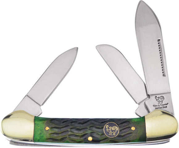 Hen & Rooster Canoe Pocket Knife Green Bone Folding Stainless 3 Blades 353LAGB