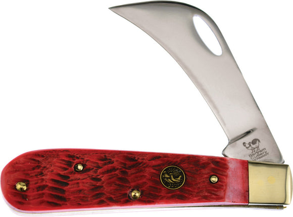 Hen & Rooster Hawkbill Pocket Knife Red Pick Bone Folding Stainless Blade 441RPB