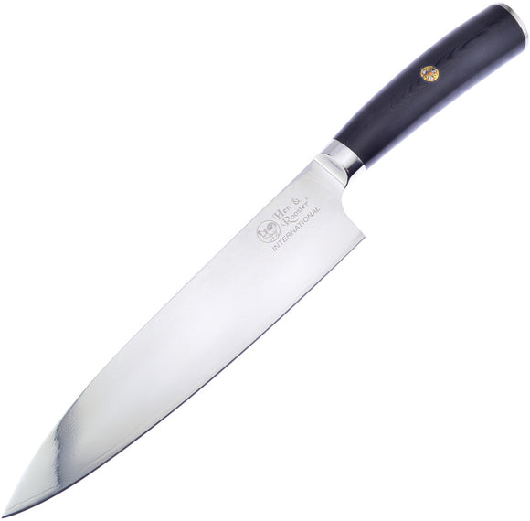 Hen & Rooster Chefs Kitchen Knife Black G10 Damascus Steel Drop Pt 102DMG10