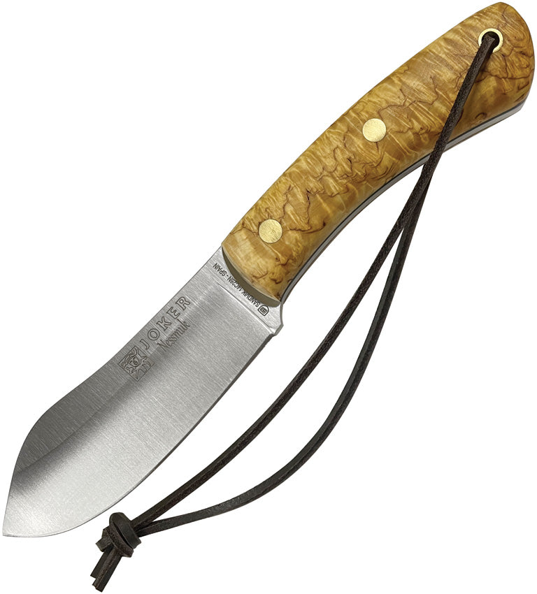  Joker Nessmuk CL136-P Hunting Knife, 11cm/4.3in Sandvik  14C28N Blade with Flat Grinding, Birch Handle, Brown Leather Sheath and  Flint, Fishing, Hunting, Camping and Hiking Tool : Sports & Outdoors