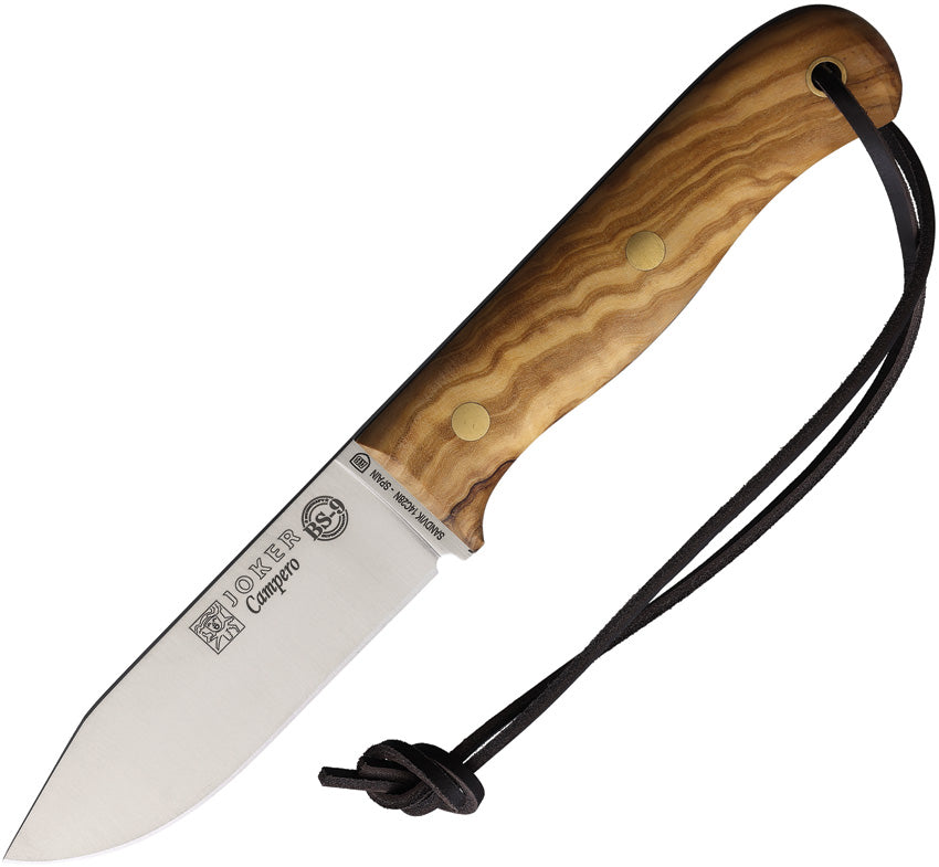  Joker Bushcraft Knife BS9 Campero CO112, Olive Wood Handle,  Leather Sheath, Blade 4.13 inches in Steel Sandvik 14C28N, Tool for  Fishing, Hunting, Camping and Hiking : Sports & Outdoors