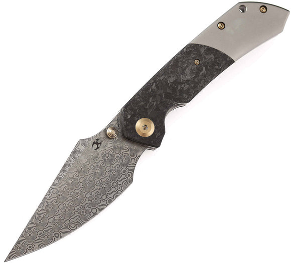 Kansept Knives Fenrir Linerlock Titanium & Carbon Fiber Folding Damascus Knife 1034B1