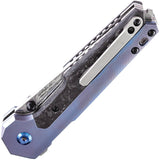 Kansept Knives EDC Tac Button Lock Titanium/CF Folding Damascus Knife 2009A4