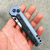 Kansept Knives EDC Tac Button Lock Titanium/CF Folding Damascus Knife 2009A4