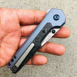 Kansept Knives EDC Tac Button Lock Titanium/CF Folding Damascus Knife 2009A4