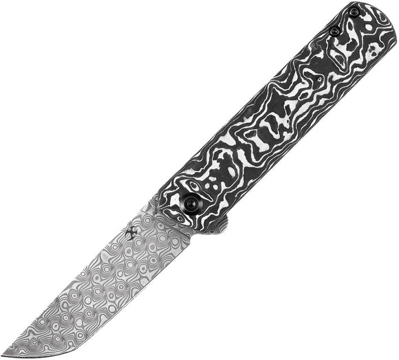 Kansept Knives Foosa Slip Joint Black & White Carbon Fiber Folding Damascus Knife 2020T1