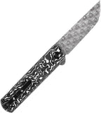Kansept Knives Foosa Slip Joint Black & White Carbon Fiber Folding Damascus Knife 2020T1
