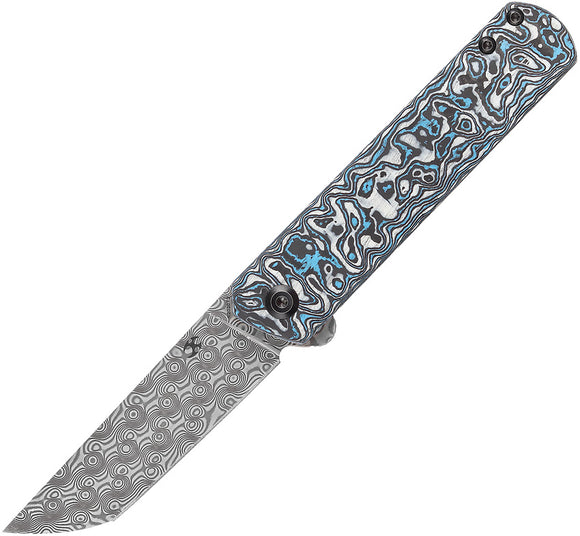 Kansept Knives Foosa Slip Joint Blue & White & Black Carbon Fiber Folding Damascus Knife 2020T2
