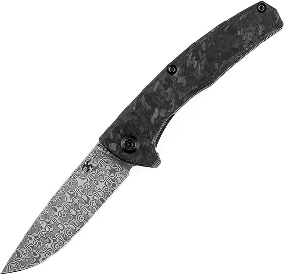 Kansept Knives AGI Framelock Titanium & Twill CF Folding Damascus Knife 2037A2