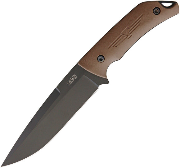 Ka-Bar Jarosz Turok 1095 Cro-Van Brown Handle Black Fixed Knife w/ Sheath 7503