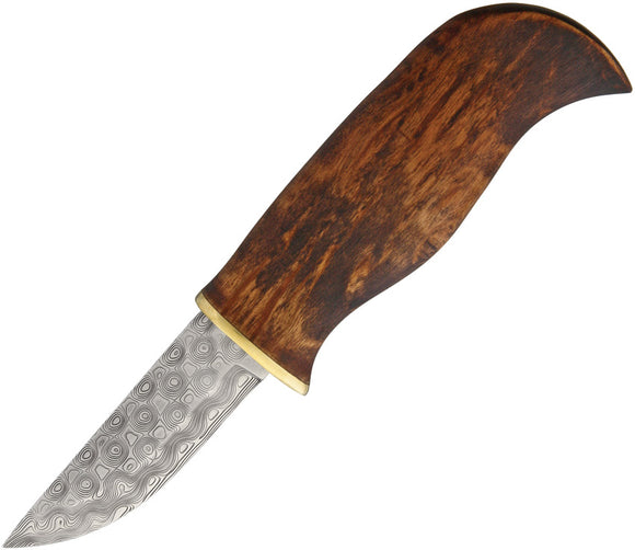 Karesuando Kniven Vuonjal Damask Steel Brown Birch Handle Fixed Knife 3633D