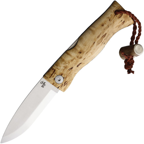 Karesuando Kniven Sami Tan Curly Birch Wood Folding Pocket Knife 406002
