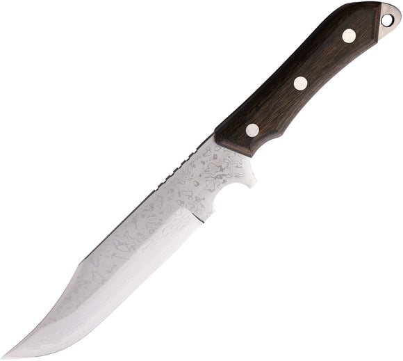 Kanetsune Seseragi Brown Wood Damascus Steel Clip Point Fixed Blade Knife B268