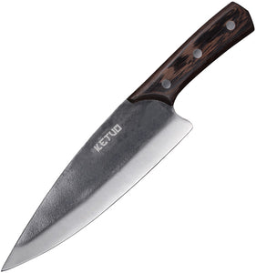 Ketuo 8" Chef's Brown Walnut Smooth Stainless Fixed Blade Knife M5101