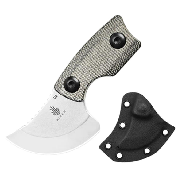 Kizer Cutlery Rocker Black Micarta D2 Steel Fixed Blade Knife w/ Sheath 1051A1