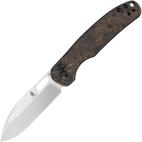 Kizer Cutlery Hic-Cup Button Lock Fatcarbon Folding S35VN Pocket Knife 3606A1