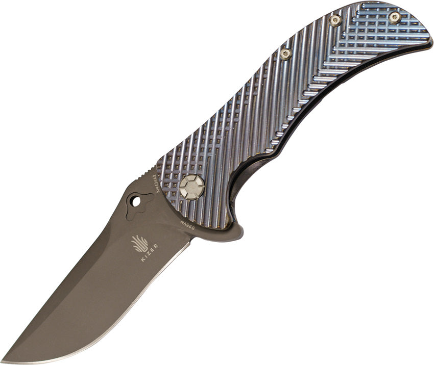 Kizer Zambi Blue Titanium Framelock Folding Pocket Knife
