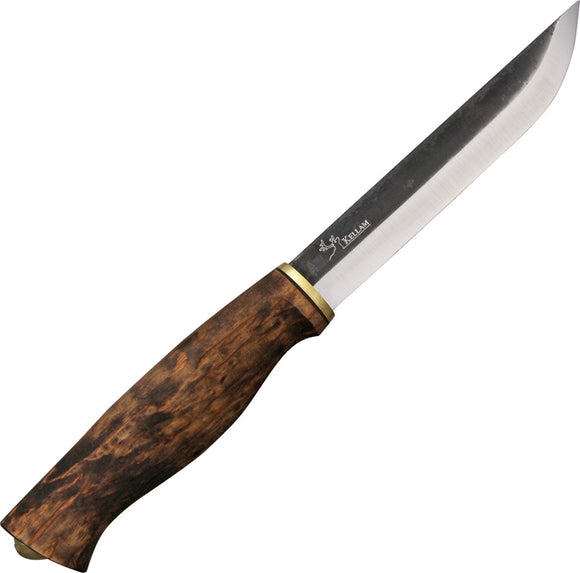 Kellam Puukko Curly Birch Wood Carbon Steel Fixed Blade Knife w/ Sheath KPR5