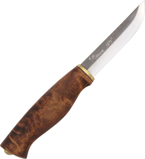Kellam Wolverine Curly Birch Wood Carbon Steel Fixed Blade Knife w/ Sheath KPW4