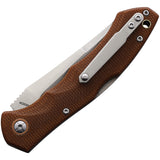 Komoran Lockback Pocket Knife Brown Linen Micarta Folding Stainless Blade 039